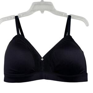 Breezies Comfort Bra Size M Black Microfiber Lace Wire Free Contour Lined